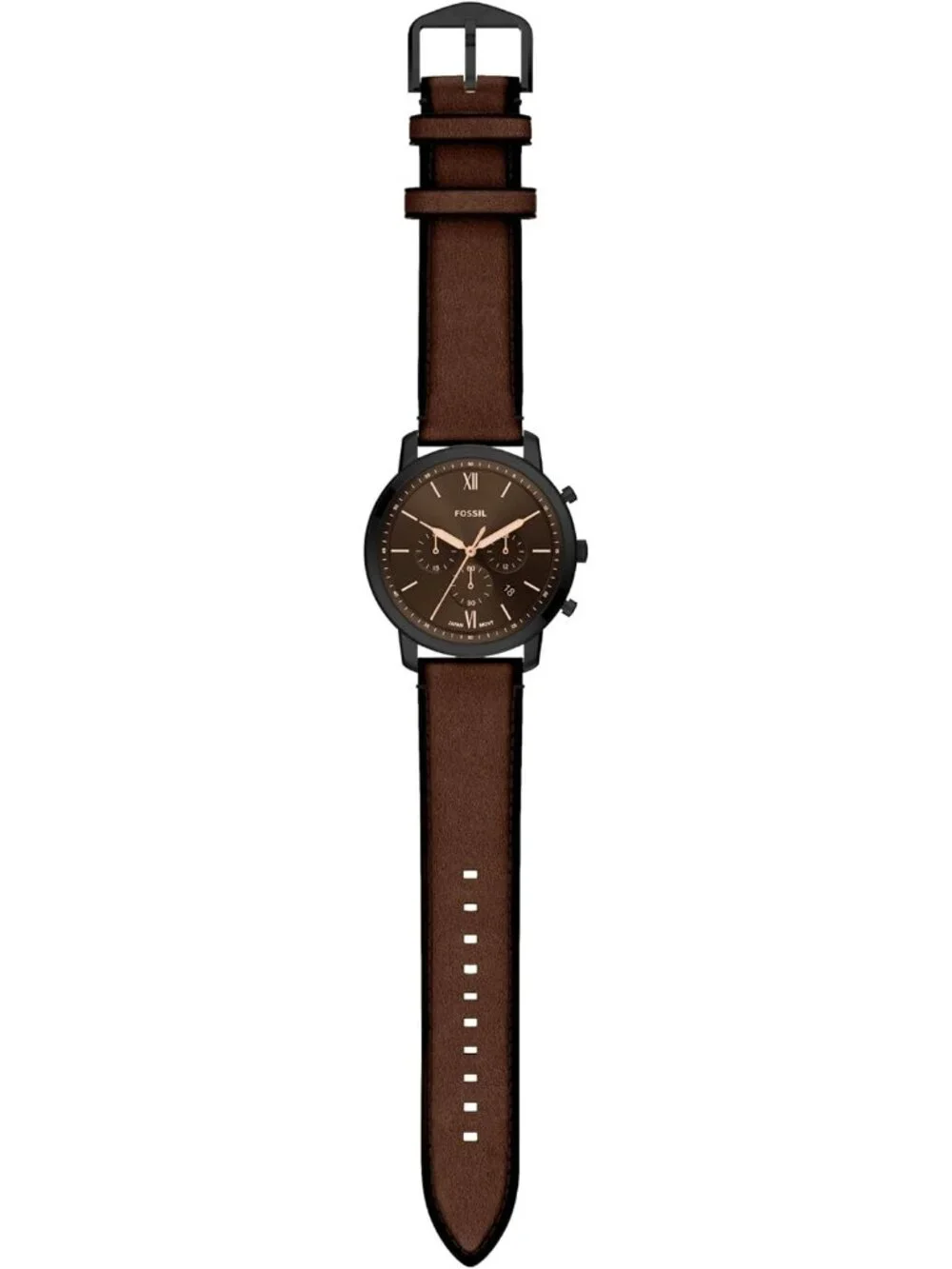 Men's Brown Leather Strap Black Neutra Quartz Stainless Steel Chronograph Watch